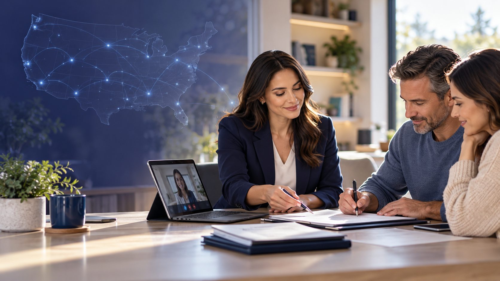 Notary guiding clients through signing documents
